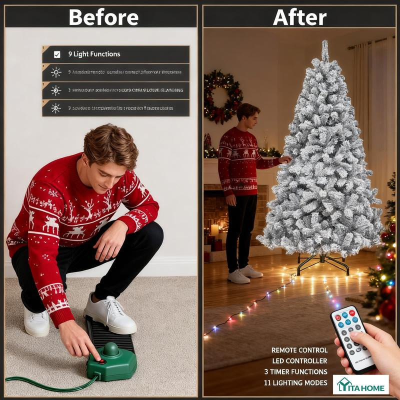 YITAHOME 4.5/6/7.5/9 FT Artificial Christmas Tree(With Light), with PVC Tips and Warm-White Lights, Ideal for Home, Office Decoration