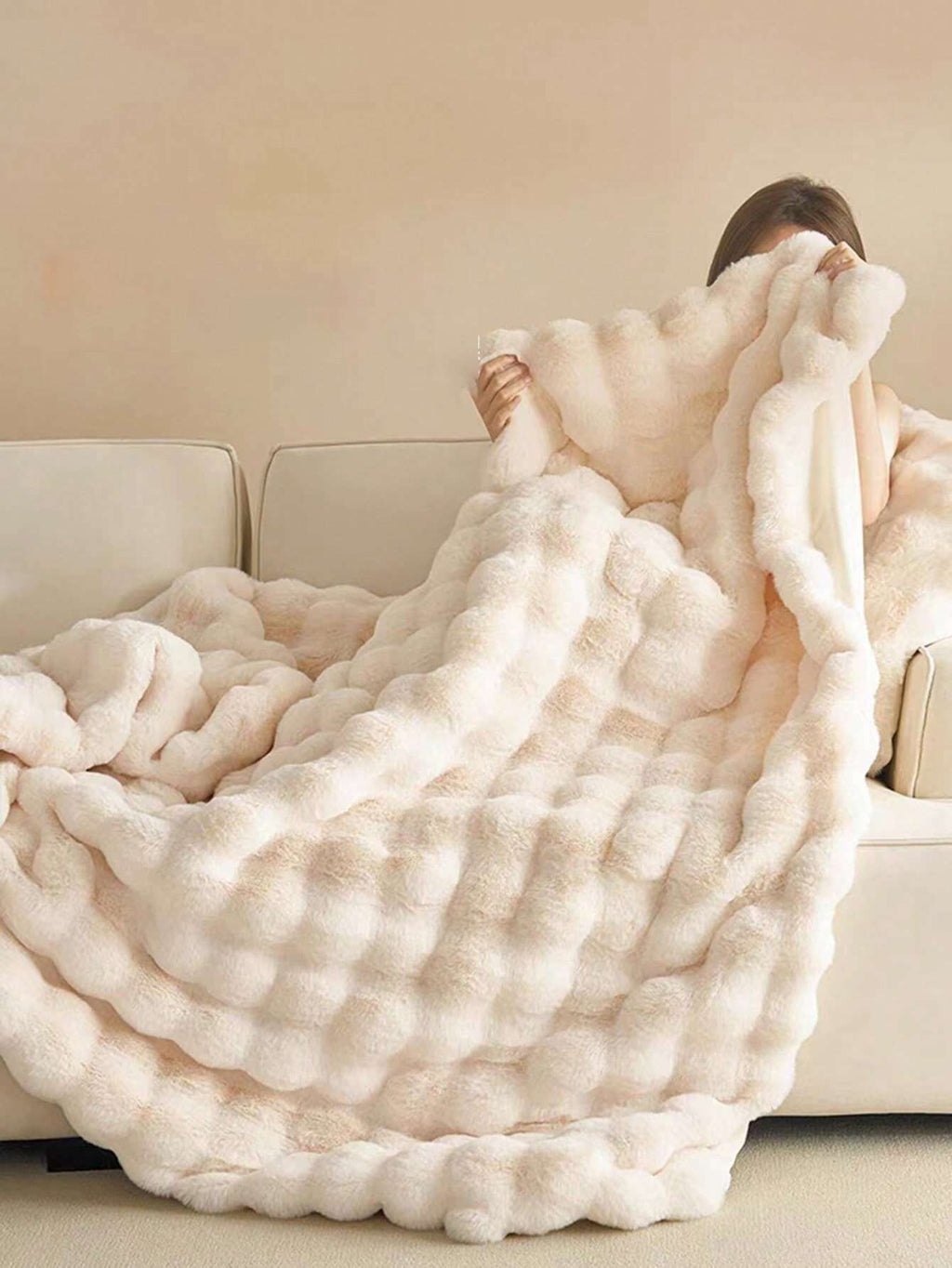 1Pc Double-Sided Plush Blanket, Soft Warm Faux Fur Luxury Style Throw for Multi-Purpose Use in Living Room, Bedroom and Sofa
