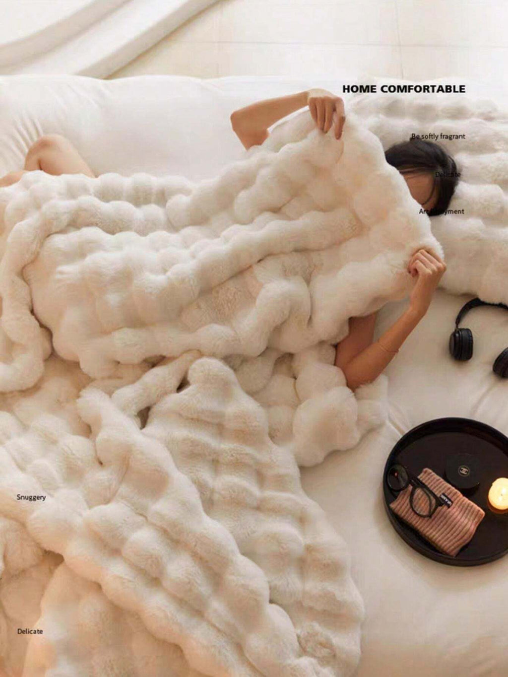 1Pc Double-Sided Plush Blanket, Soft Warm Faux Fur Luxury Style Throw for Multi-Purpose Use in Living Room, Bedroom and Sofa