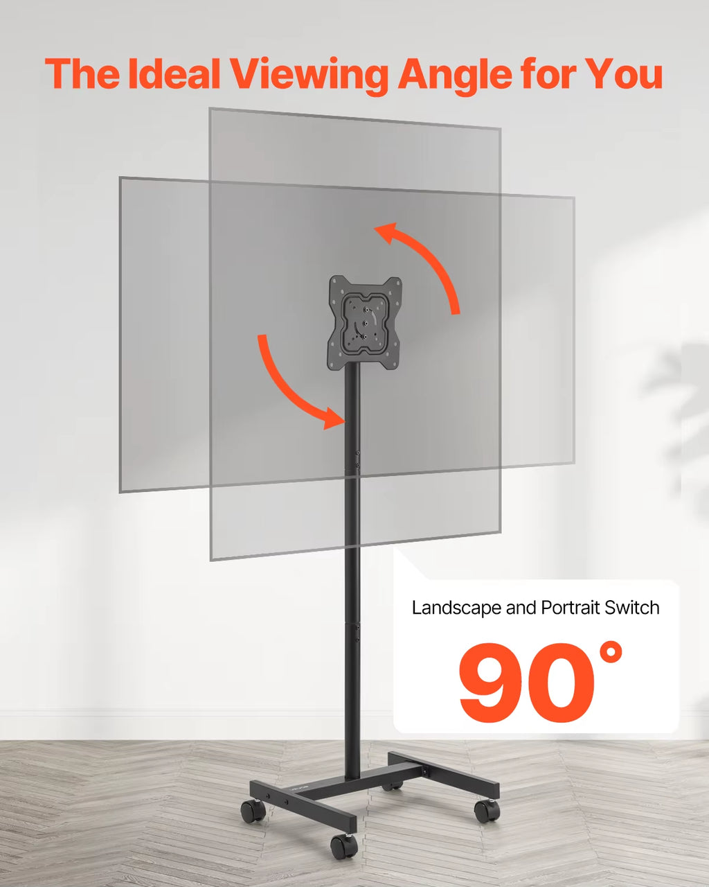 Rolling TV Stand Mobile TV Cart Suit for Various Sizes TV Portable TV Stand with Wheels for Living Room Bedroom Office